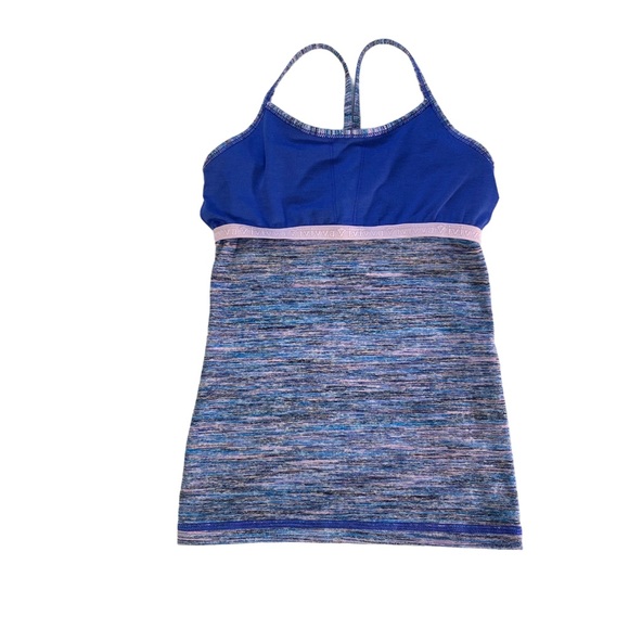 Ivivva by LuluLemon Tank Top Girls Size 7 Racerback Blue Pink Stripe Nylon Blend - Picture 6 of 10